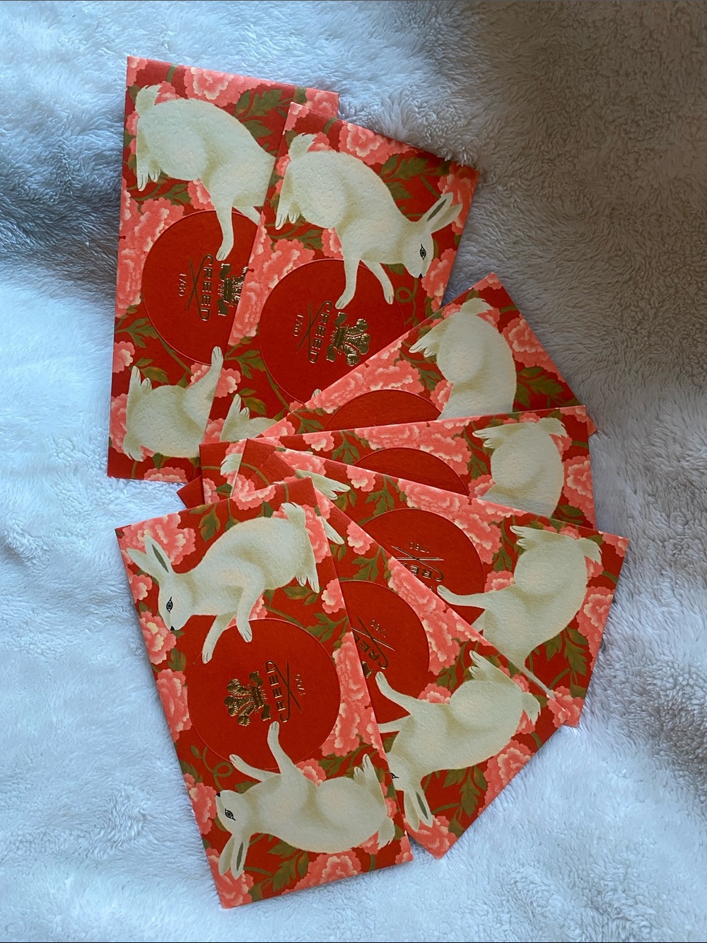 Creed Festive Rabbit Red Floral Envelopes (Set of 7)